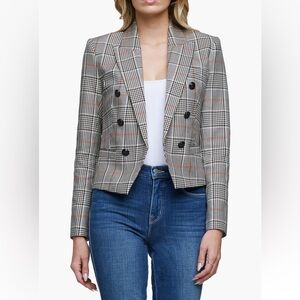 L'AGENCE Black and Gray Plaid Blazer